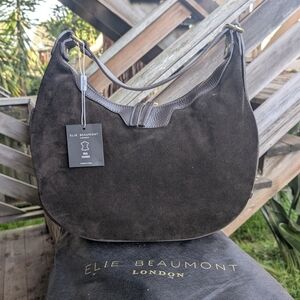Elie Beaumont Crescent Suede Bag - Chocolate - Crossbody Or Shoulder Adjustable